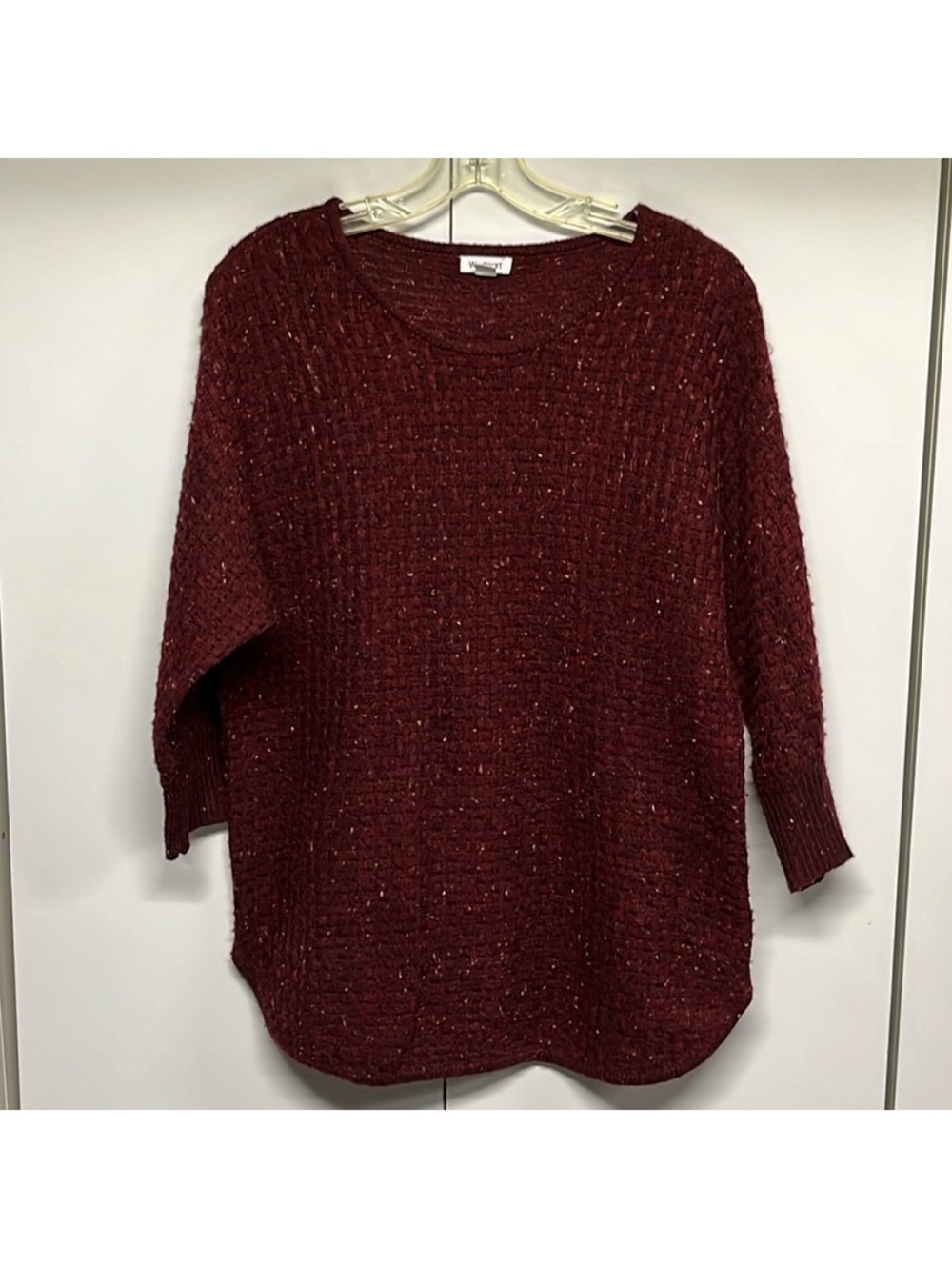 Westport Women’s Medium Burgundy Speckled Knit Crewneck Pullover Sweater